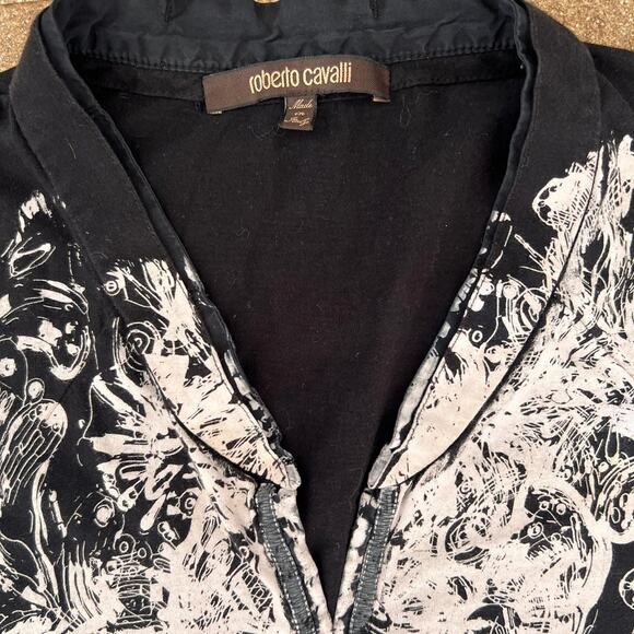 Roberto Cavalli Graphic Print Black Cotton Top T-Shirt Italy Size L - Picture 4 of 6